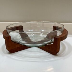 Vintage Gailstyn-Sutton Teak Wood Cradle paired w/ Glass Casserole/Salad Bowl